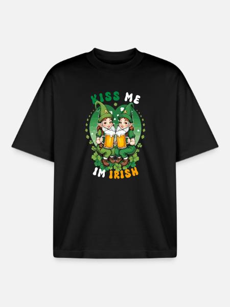 Kiss me, I'm Irish - Boxy Heavyweight Unisex Organic T-Shirt by Stanley/Stella - black