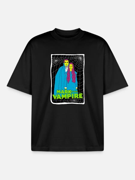 Vampire Duo with Spiderweb Background - Boxy Heavyweight Unisex Organic T-Shirt by Stanley/Stella - black