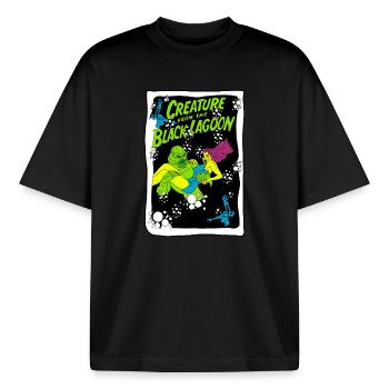 Creature from the Black Lagoon Illustration - Boxy Heavyweight Unisex Organic T-Shirt by Stanley/Stella - black - Front - AI Model Male 185 light (185cm) & AI Model Female 172 dark (172cm)