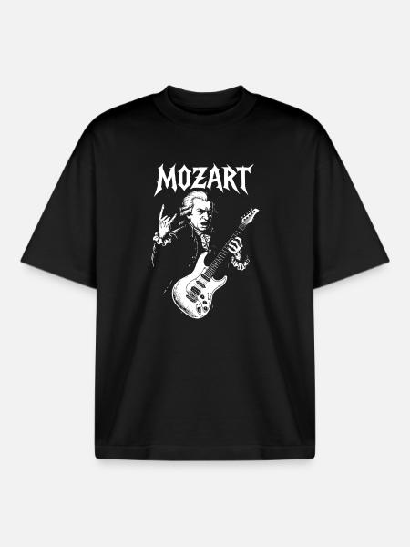 Mozart Rock Guitarist Tee - Boxy Heavyweight Unisex Organic T-Shirt by Stanley/Stella - black