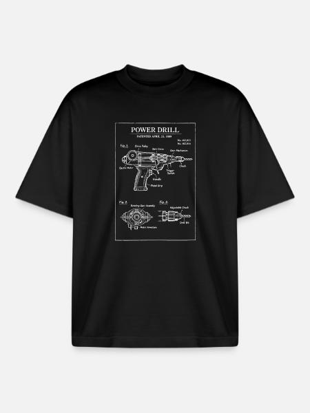 Power Drill Patent Blueprint - Boxy Heavyweight Unisex Organic T-Shirt by Stanley/Stella - black