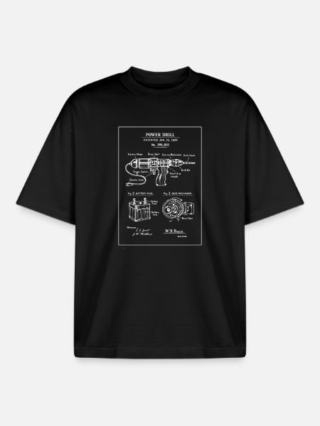 Power Drill Blueprint Sketch - Boxy Heavyweight Unisex Organic T-Shirt by Stanley/Stella - black