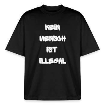 Kein Mensch ist illegal - Boxy Heavyweight Unisex Organic T-Shirt von Stanley/Stella - Schwarz - Vorne - AI Model Male 185 light (185cm) & AI Model Female 172 dark (172cm)