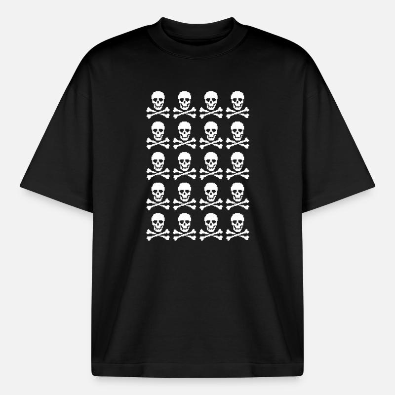 Skull & Crossbones Repeating Pattern - Heavyweight Boxy Unisex T-Shirt by Stanley/Stella - black