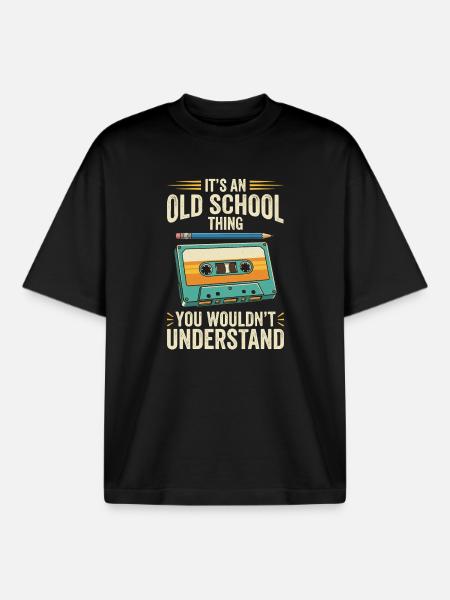 Old School Cassette Design – Retro Mixtape - Boxy Heavyweight Unisex Organic T-Shirt by Stanley/Stella - black