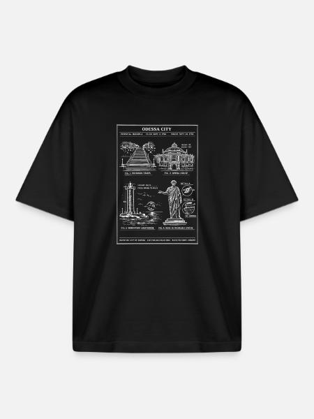 Lijntekeningen van Odessa City Landmarks - Unisex boxy heavyweight biologisch T-shirt Stanley/Stella - zwart