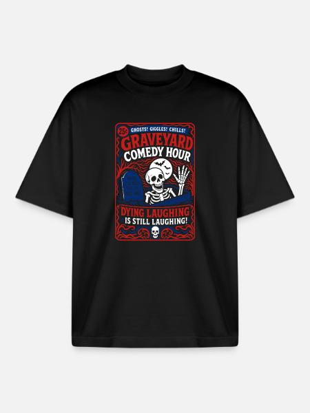 Graveyard Comedy Hour Skeleton Humor - Boxy Heavyweight Unisex Organic T-Shirt by Stanley/Stella - black