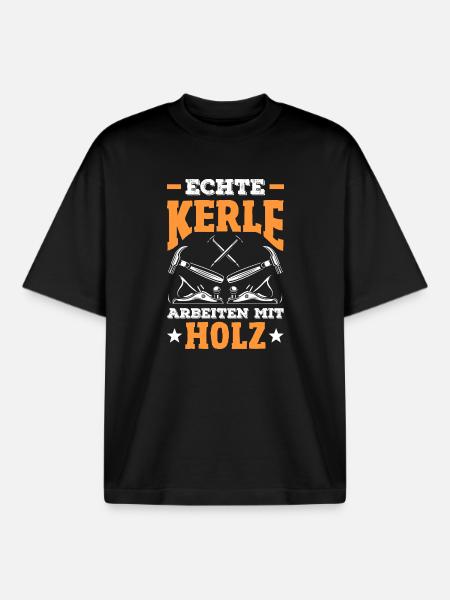 Echte Kerle Arbeiten Mit Holz - Boxy Heavyweight Unisex Organic T-Shirt von Stanley/Stella - Schwarz