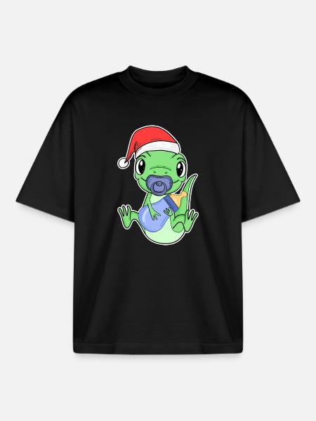 Lizard Baby Christmas - Boxy Heavyweight Unisex Organic T-Shirt by Stanley/Stella - black