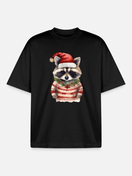 Waschbär Weihnachtspullover - Boxy Heavyweight Unisex Organic T-Shirt von Stanley/Stella - Schwarz