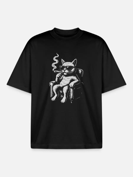 Coole Katzenliege mit Zigarre - Boxy Heavyweight Unisex Organic T-Shirt von Stanley/Stella - Schwarz