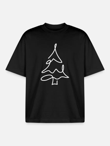 Christmas Tree Sketch – Christmas Motif - Boxy Heavyweight Unisex Organic T-Shirt by Stanley/Stella - black