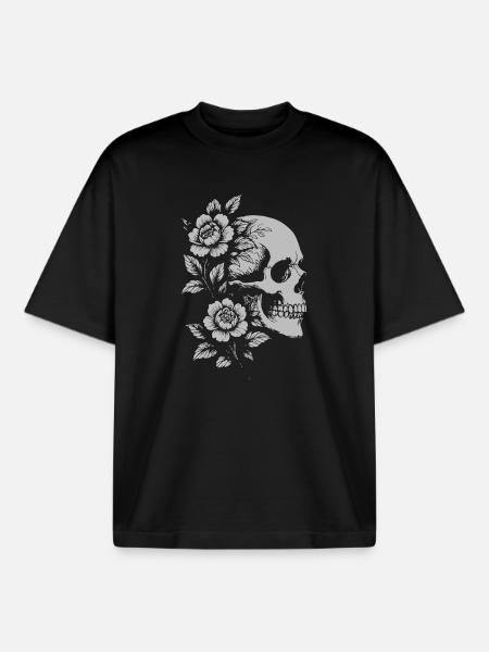 Floral Skull Portrait - Boxy Heavyweight Unisex Organic T-Shirt by Stanley/Stella - black