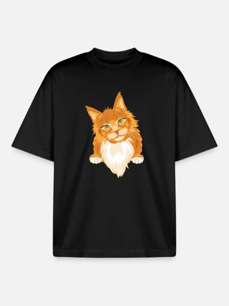 Chat roux timide et mignon - T-shirt unisexe boxy épais biologique Stanley/Stella - noir