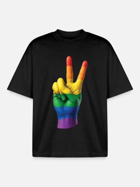 PRIDE PEACE HAND - peace & love - Boxy Heavyweight Unisex Organic T-Shirt by Stanley/Stella - black