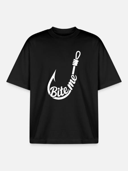 BiteMe Hooked Fishing Graphic - Boxy Heavyweight Unisex Organic T-Shirt by Stanley/Stella - black