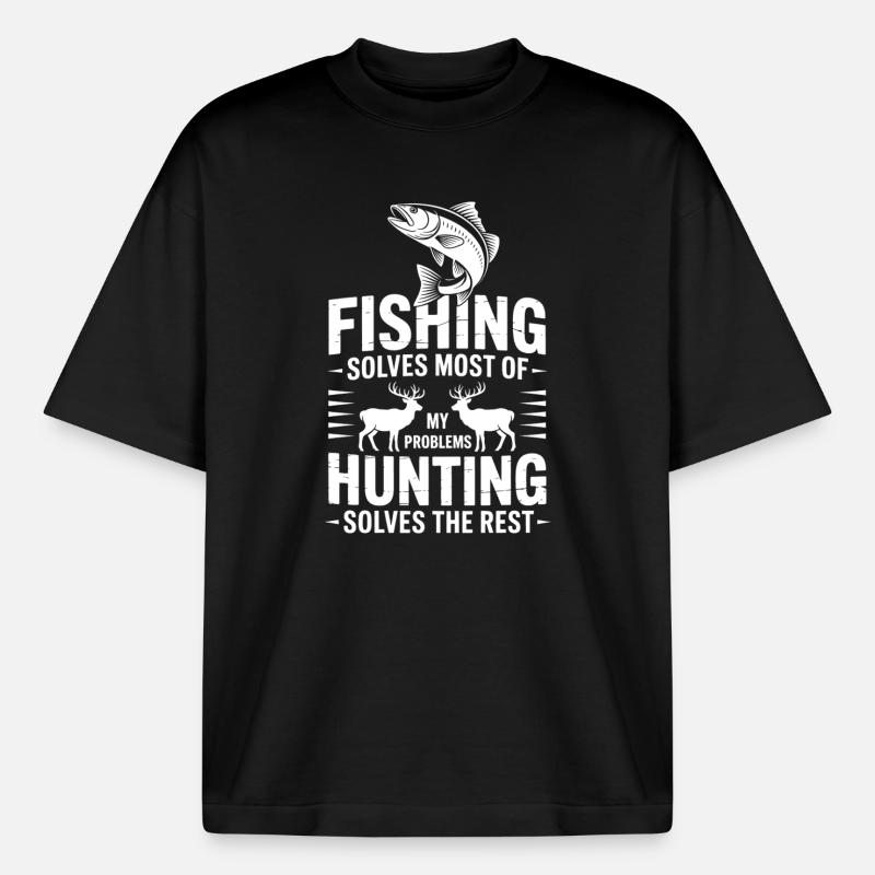 Fishing Solves Most Problems - Boxy Heavyweight Unisex Organic T-Shirt by Stanley/Stella - black