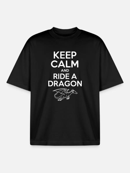 Keep Calm and Ride a Dragon - Boxy Heavyweight Unisex Organic T-Shirt by Stanley/Stella - black