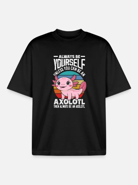 Cute Axolotl Kawaii Axolotl Lover - Boxy Heavyweight Unisex Organic T-Shirt by Stanley/Stella - black