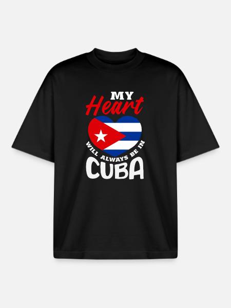 Cuba Pride & Home - Cuba Flag Design - Boxy Heavyweight Unisex Organic T-Shirt by Stanley/Stella - black