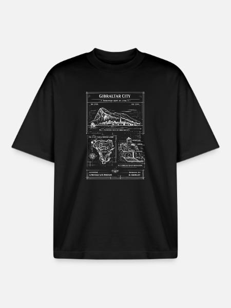 Gibraltar City Blueprint - Boxy Heavyweight Unisex Organic T-Shirt by Stanley/Stella - black