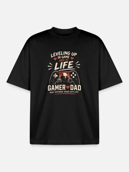 Gamer Dad: Level Up i spil og liv - Stanley/Stella unisex boxy heavyweight T-shirt økologisk - sort