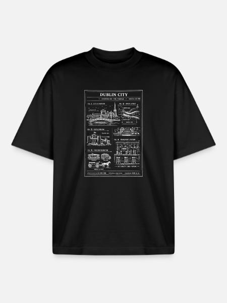 Dublin Skyline Blueprint - Boxy Heavyweight Unisex Organic T-Shirt by Stanley/Stella - black