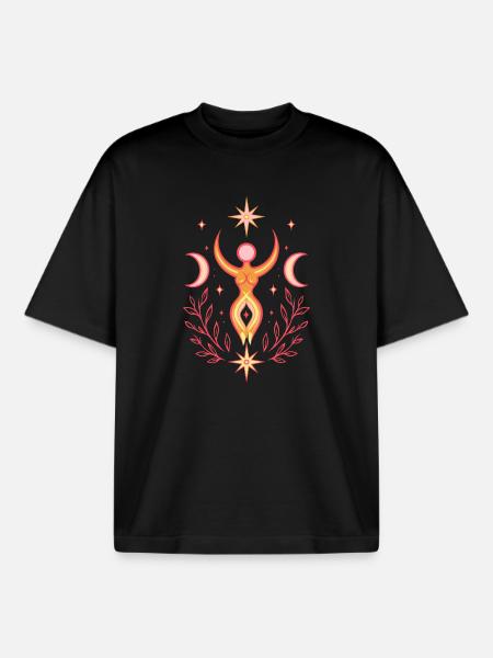 Litha Midsummer Goddess with Moons - Boxy Heavyweight Unisex Organic T-Shirt by Stanley/Stella - black