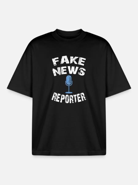 fake news reporter, fake news shirt - Boxy Heavyweight Unisex Organic T-Shirt by Stanley/Stella - black