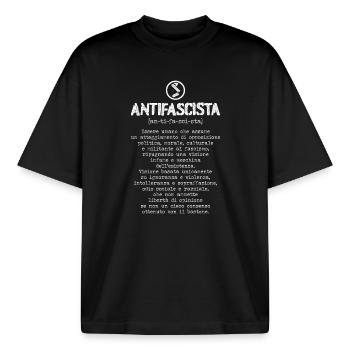 Antifaschistische Definition - Boxy Heavyweight Unisex Organic T-Shirt von Stanley/Stella - Schwarz - Vorne - AI Model Male 185 light (185cm) & AI Model Female 172 dark (172cm)