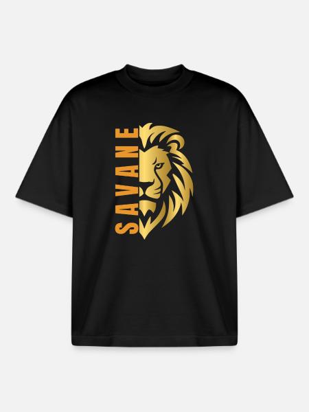 Lion doré - T-shirt unisexe boxy épais biologique Stanley/Stella - noir