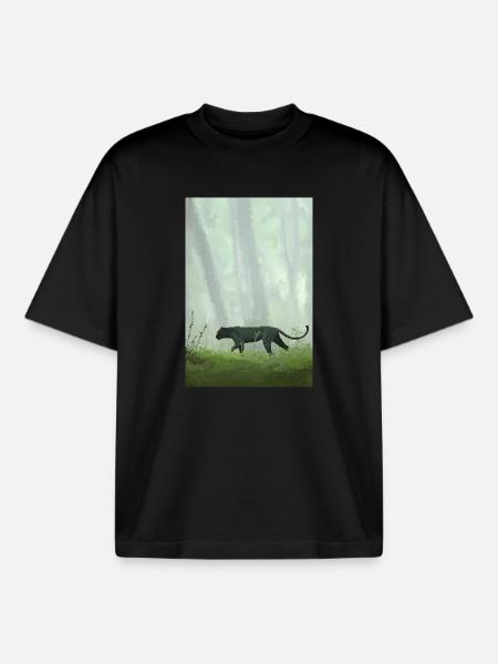 Retro Pixel Art Jungle Panther - Boxy Heavyweight Unisex Organic T-Shirt by Stanley/Stella - black