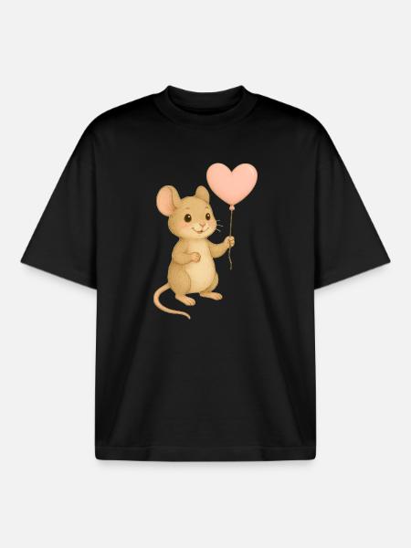 Maus mit Herzballon - Boxy Heavyweight Unisex Organic T-Shirt von Stanley/Stella - Schwarz