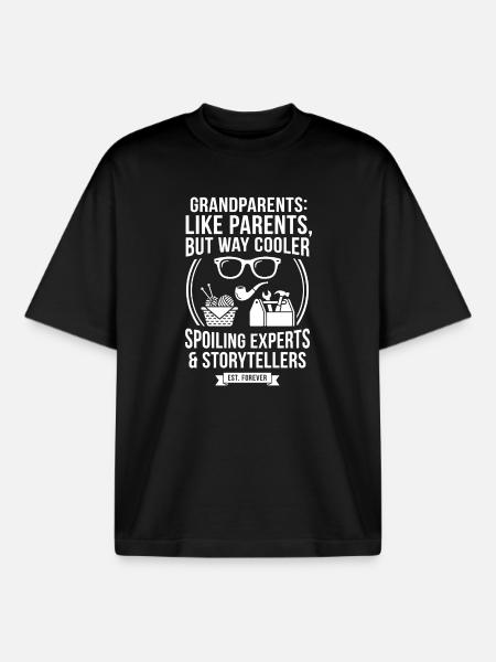 Grootouders: Spoilmaster & Storyteller - Unisex boxy heavyweight biologisch T-shirt Stanley/Stella - zwart