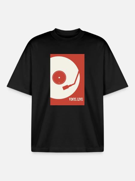 Vinyl Life – Retro Turntable Poster - Boxy Heavyweight Unisex Organic T-Shirt by Stanley/Stella - black