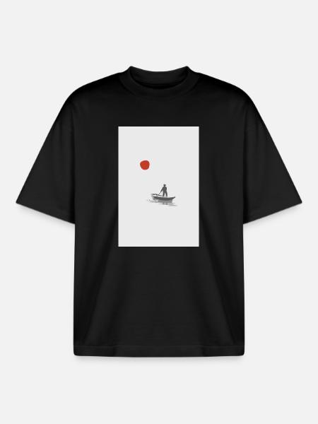 Quiet Waters – Minimalist Boat Scene - Boxy Heavyweight Unisex Organic T-Shirt von Stanley/Stella - Schwarz