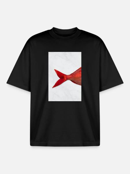 Red Fish Minimal Art Design - Boxy Heavyweight Unisex Organic T-Shirt by Stanley/Stella - black
