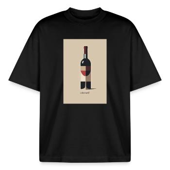 Wine Not funny wine saying - Boxy Heavyweight Unisex Organic T-Shirt by Stanley/Stella - black - Front - AI Model Male 185 light (185cm) & AI Model Female 172 dark (172cm)