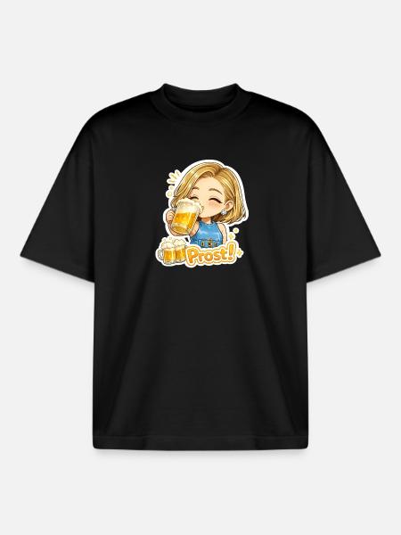 Prost! Fröhliche Biertrinker-Illustration - Boxy Heavyweight Unisex Organic T-Shirt von Stanley/Stella - Schwarz