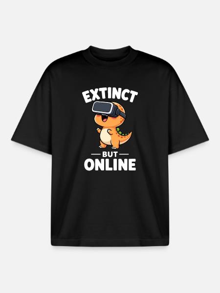 Dino T-Rex Virtual Reality Gamer Saying - Boxy Heavyweight Unisex Organic T-Shirt by Stanley/Stella - black