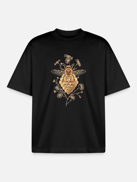 Golden bee on honeycomb - Boxy Heavyweight Unisex Organic T-Shirt by Stanley/Stella - black