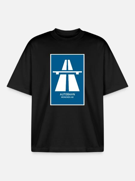 Autobahn München A8 Retro Poster - Boxy Heavyweight Unisex Organic T-Shirt von Stanley/Stella - Schwarz