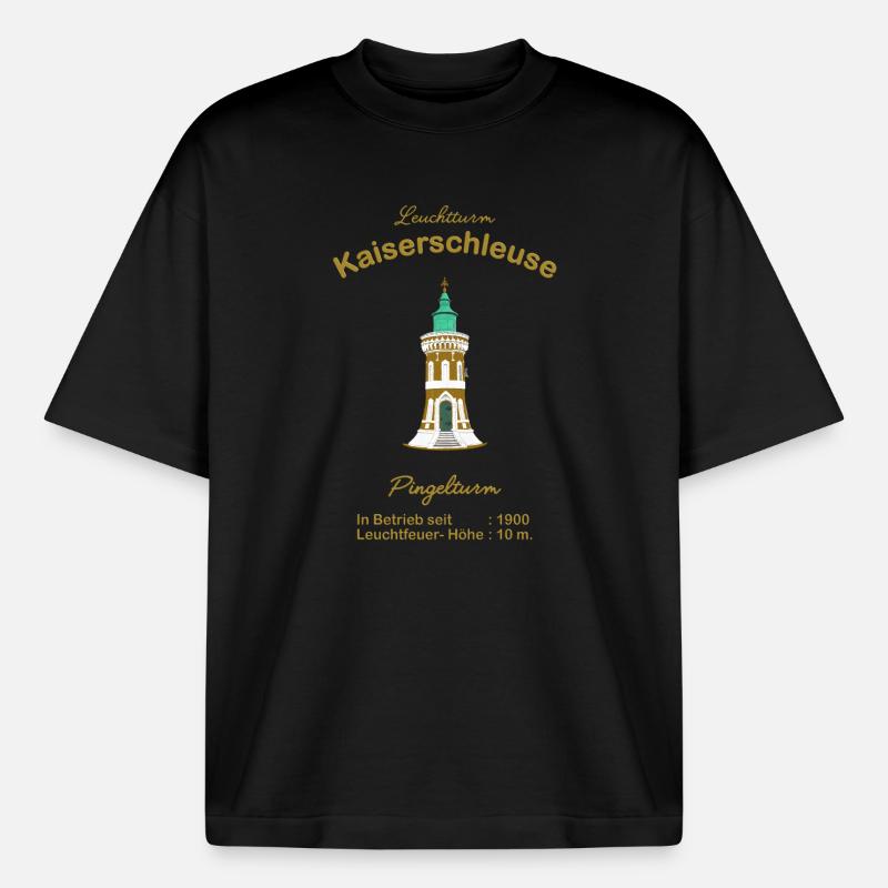 Leuchtturm Kaiserschleuse, Pingelturm, Bremerhaven - Boxy Heavyweight Unisex Organic T-Shirt von Stanley/Stella - Schwarz