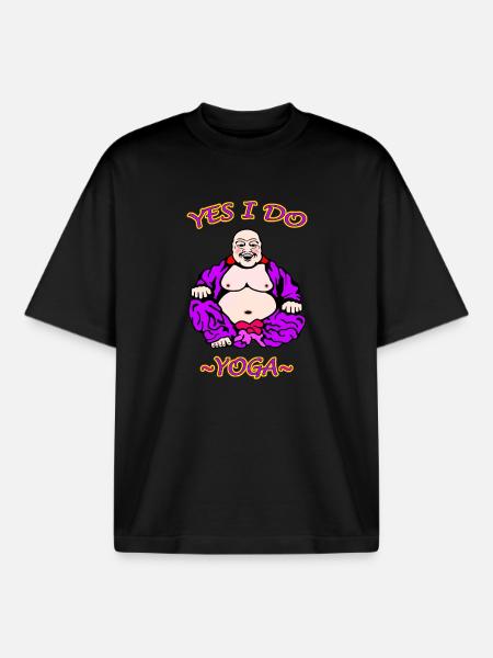 Humorous Yoga Illustration - Boxy Heavyweight Unisex Organic T-Shirt by Stanley/Stella - black
