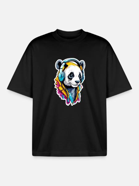 Panda - Boxy Heavyweight Unisex Organic T-Shirt by Stanley/Stella - black