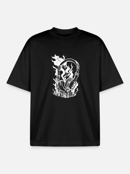 Burning headphones - Boxy Heavyweight Unisex Organic T-Shirt by Stanley/Stella - black