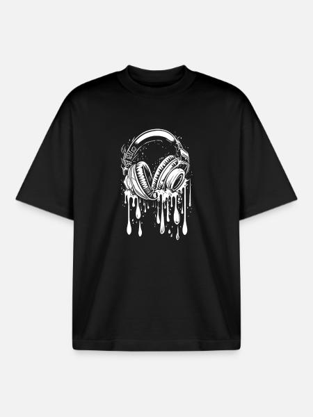 Headphones with drops - Boxy Heavyweight Unisex Organic T-Shirt by Stanley/Stella - black