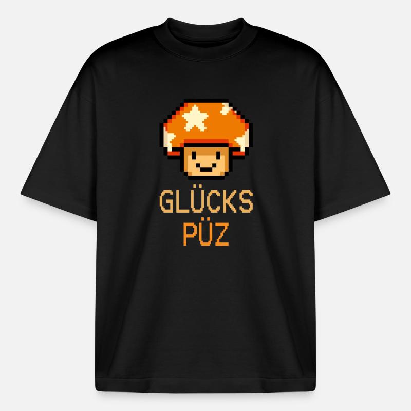 Glückspüz - Lucky Guy, Dialect, Pixel - Boxy Heavyweight Unisex Organic T-Shirt by Stanley/Stella - black