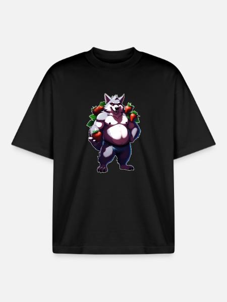 Wolf Strawberry 1 - Boxy Heavyweight Unisex Organic T-Shirt by Stanley/Stella - black