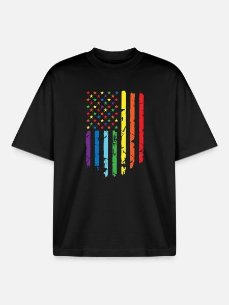 Rainbow flag with star pattern - Boxy Heavyweight Unisex Organic T-Shirt by Stanley/Stella - black